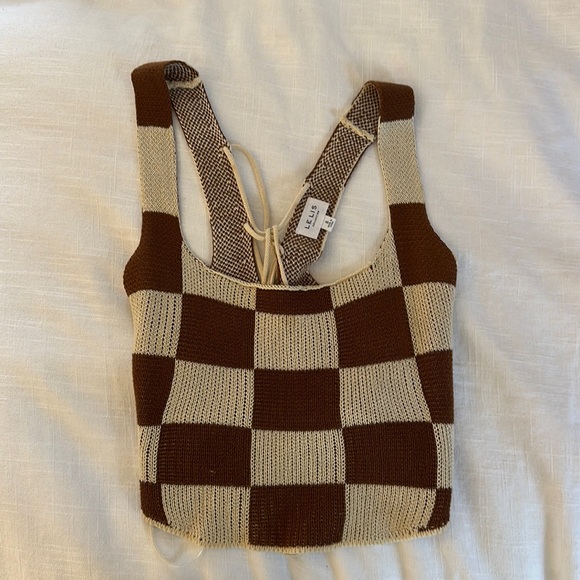 Checkered Knit Lace up back Top - Picture 1 of 2